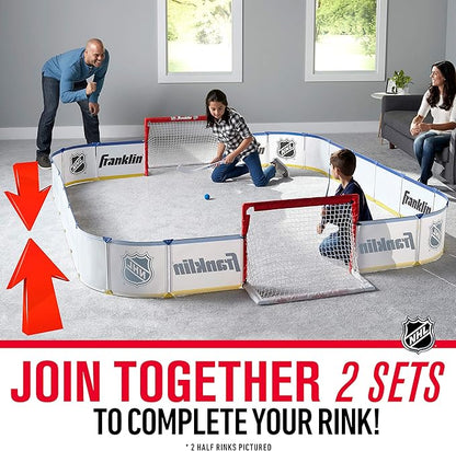 Franklin Sports Mini Hockey Rink Set - Half Rink Knee Hockey Goal, Mini Sticks, and Ball Set - Indoor Mini Hockey Rink - Official NHL Licensed White