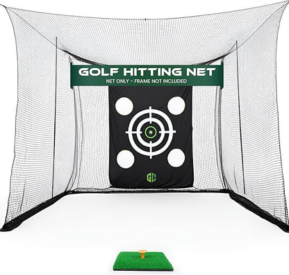 GrdnCare Golf Hitting Net 10x10x10ft – Golf Practice Net with Silent Target Tarp, Mat & Tee with Carry Bag (No Metal Frame) – Indoor Practice for Backyard or Garage & Outdoors