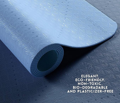 Premium TPE Yoga Mat - Body Alignment Guide Lines and Non-Slip Grip - Perfect for Home Exercise and Gym Workout - Light, Portable, Compact - Travel-Friendly Shoulder Strap