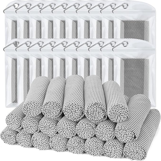 Biange Cooling Towel (Pack of 20, 40"x12") with Pouches for Sports, Workout, Fitness, Gym, Yoga, Golf, Pilates, Travel, Camping & More