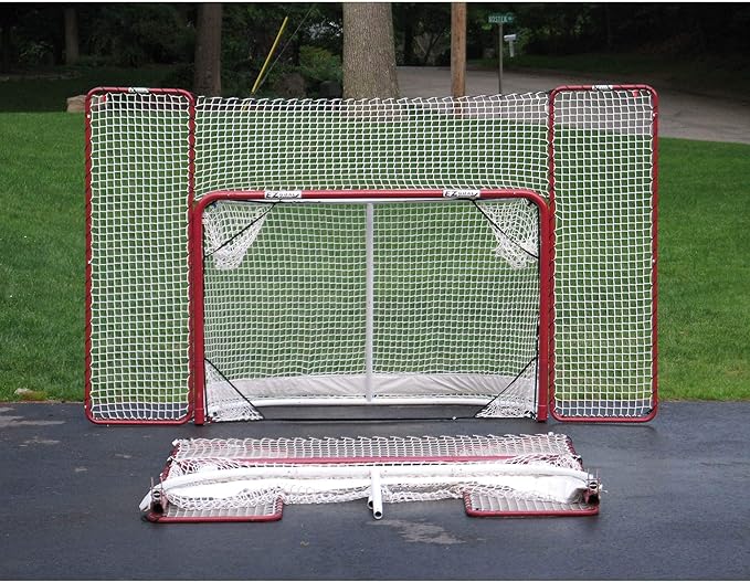 EZGoal Hockey Folding Pro Goal with Backstop and Targets, 2-Inch, Red/White