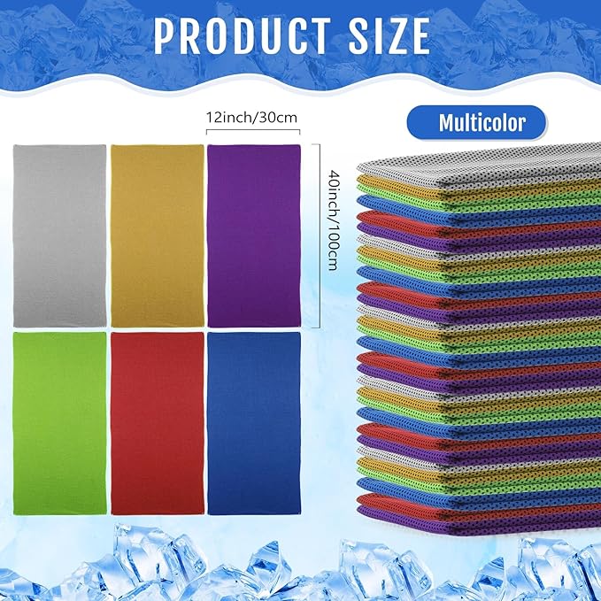 Hosuly 30 Pack Cooling Towels, 40"x12" Ice Breathable Soft Chilly Sweat Rag Microfiber Workout Rags for Gym Cooling Towels for Neck and Face for Yoga Golf Sport Running