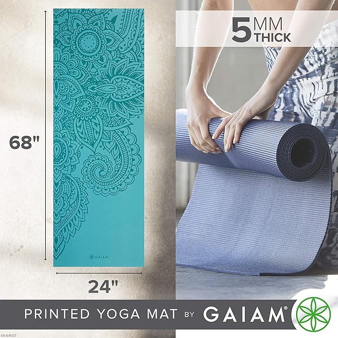 Gaiam Yoga Mat - Premium 5mm Print Thick Non Slip Exercise & Fitness Mat for All Types of Yoga, Pilates & Floor Workouts (68" x 24" x 5mm)