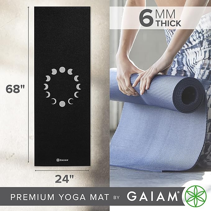 Gaiam Yoga Mat - Premium 6mm Print Extra Thick Non Slip Exercise & Fitness Mat for All Types of Yoga, Pilates & Floor Workouts (68"L x 24"W x 6mm Thick)