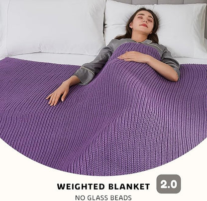 L'AGRATY Knitted Weighted Blanket - 48"x72" 20lbs Cooling Chunky Knit Heavy Blanket for Adults Braided Crochet Throw Thick Cable Yarn Knit Decorative No Beads Evenly Weighted Machine Washable
