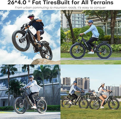 2600W Dual Motor Electric Bike for Adults 48V 30AH Removable Battery 32MPH 26" Terrain Fat Tire 80 Miles Long Rang Mountain Bike Full Suspension with Hydraulic Disc Brake UL2849 Certified Bicycle