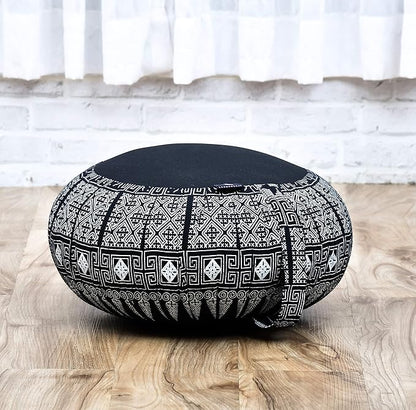 Leewadee Meditation Cushion Set – 1 Round Zafu Meditation Pillow and 1 Square Roll-Up Zabuton Meditation Mat, Pillows Bundle Filled with Kapok