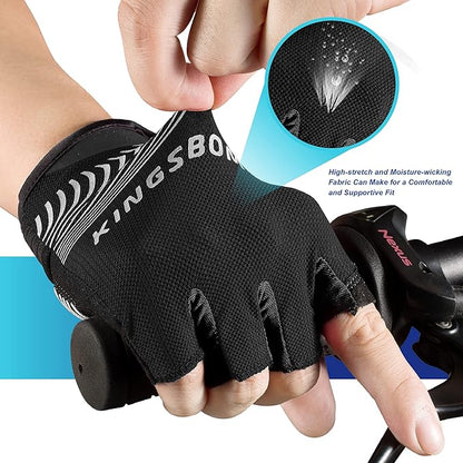 KINGSBOM Breathable Cycling Gloves, Shock-Absorbing Bike Gloves with Light Silicone Gel Pad, Anti-Slip Bicycle Gloves for Men and Women