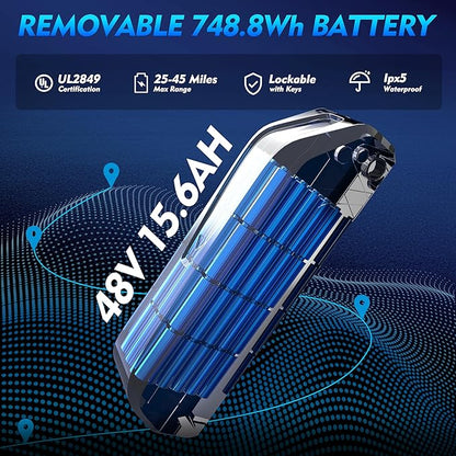 Electric Bike for Adults, Powerful 750W/ 1000W Peak Motor,Up to 25/30MPH, Max 25-45 Miles Long Range, 748.8/624 Wh Removable Battery,Ebike for Mountain,Snow,Sand,Road,Commuter