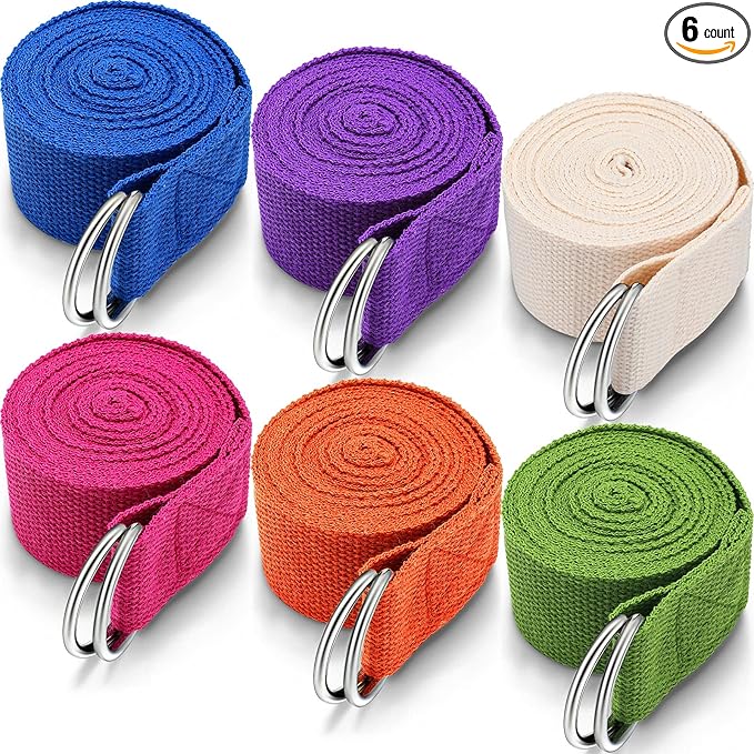 6 Pcs Yoga Strap for Stretching 8 Ft Yoga Exercise Adjustable Straps Bands with Safe Adjustable D Ring Buckle for Pilates Gym Workouts Fitness Improves Sitting Posture