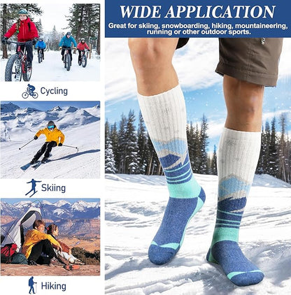 3 Pairs Merino Wool Ski Socks Thermal Warm Winter Thick Knee High Snowboarding Skiing Socks for Women Men