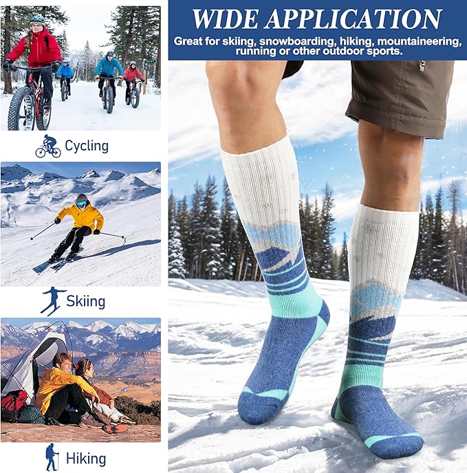 3 Pairs Merino Wool Ski Socks Thermal Warm Winter Thick Knee High Snowboarding Skiing Socks for Women Men