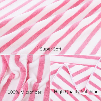 JML Microfiber Beach Towels, Quick Dry Bath Towel Set 6 Pack, 27" x 55" - Cabana Stripe -No Fading, No Linting Microfiber Towels for Hair Wrap, Pool, Bath, Sport, Yoga, Camping, Swimming, Pink