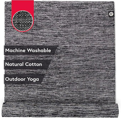 Manduka Shala Yoga Rug 71" - Outdoor Yoga & Meditation | Foldable & Machine Washable | Natural Cotton | Handmade | 71 x 26 inches | Black Heather