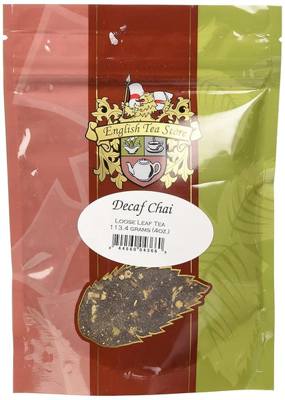 English Tea Store Decaf Chai | Loose Leaf Tea Pouches - 4oz | CO2 Decaffeinated Black Tea with Ginger Cardamom Cinnamon Clove and Black Pepper | Traditional Indian Spiced Chai Blend