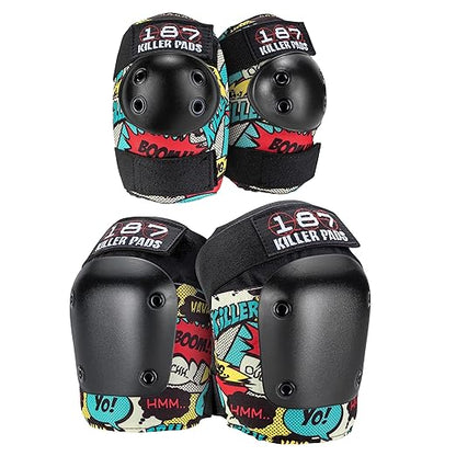 187 KILLER PADS Knee Pads, Elbow Pads Combo Pack, Comic, X-Small/Small