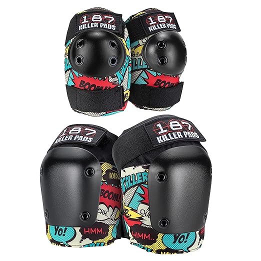 187 KILLER PADS Knee Pads, Elbow Pads Combo Pack, Comic, X-Small/Small