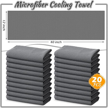 20 Pcs Cooling Towel 40" x 12" Ice Towel for Neck and Face Microfiber Chilly with Bag Breathable Yoga Gym Stay Cool Towels Sweat Rag for Workout Running Camping Pilates Beach Accessories (Dark Gray)