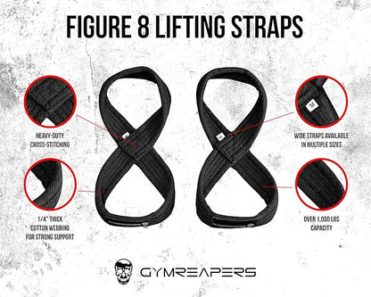 Gymreapers Figure 8 Lifting Straps For Deadlift, Powerlifting, Strongman, & Cross Training Strong Weightlifting Wrist Straps For Men, Women