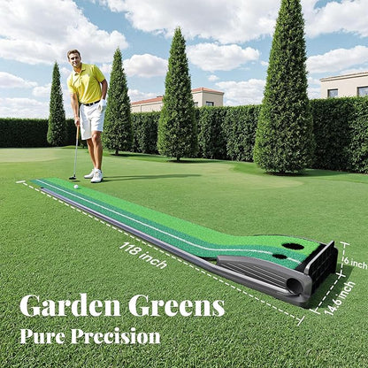 Golf Putting Green Indoor Putting Mat Golf Practice Green for Indoor Training Matt Set with Auto Ball Return, Men's Gifts Accessories for Golfers, Home Office Backyard Use, with 3 Balls