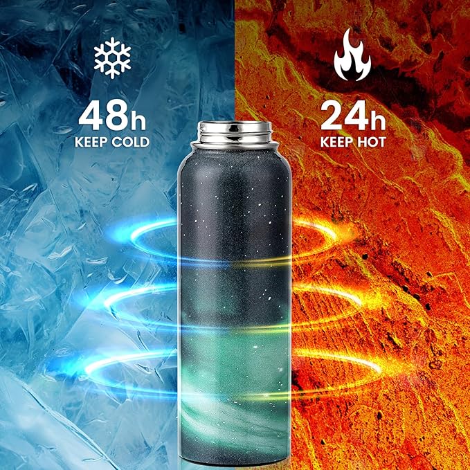 40oz Insulated Water Bottle, Triple Wall Vacuum Stainless Steel Water Bottles - Keeps Cold 48H, Reusable Metal water flask Jug for Gym, Sports, Camping, Hiking,Travel, Northern Lights Green