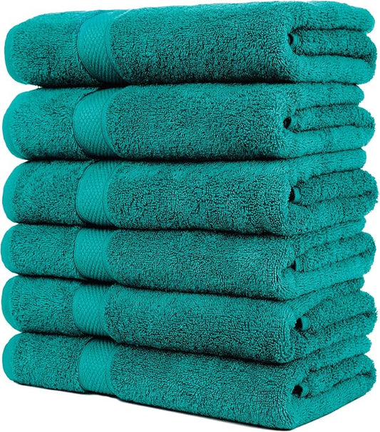 Pleasant Home Bath Towels Set of 6 (24” x 50”) 100% Cotton, 515 GSM | Lightweight, Soft & Absorbent Luxury Towels for Bathroom | for Gym, Pool & Spa | 6 Pack, Teal