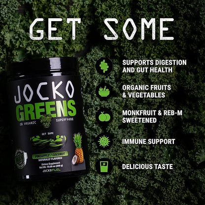 Jocko Fuel Daily Greens Powder - Premium Organic Greens Superfood Powder for Gut Health, Digestion, Bloating, Immune Support with Spirulina, Chlorella, Digestive Enzymes, & Probiotics - 30 Servings