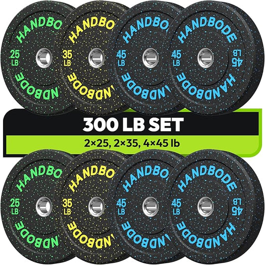 2-Inch Bumper Plates High Bounce, Olympic Weight Plate Set 45/100/160/190/260/300lb, Barbell Weight Plates Set for Home Gym, Colored Weights Rubber Strength Training Plate for Weight Lifting