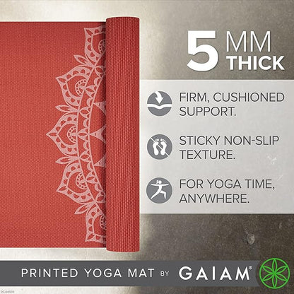 Gaiam Yoga Mat - Premium 5mm Print Thick Non Slip Exercise & Fitness Mat for All Types of Yoga, Pilates & Floor Workouts (68" x 24" x 5mm)