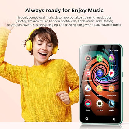 160GB MP3 Player with Bluetooth and WiFi, innioasis Music Player with Spotify,Pandora,Amazon Music,4" Touch Screen Android MP4 MP3 Player for Kids with Libby,Audible,Spotify Kids (White+ Green)