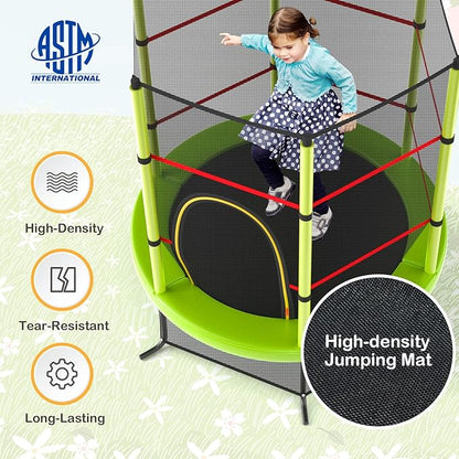 GYMAX Toddler Trampoline, 55” Trampoline for Kids with Bottom-to-Top All-Round Enclosure Net & Seamless Jumping Mat, ASTM Approved Easy Assembly Kids Mini Trampolines Indoor/Outdoor