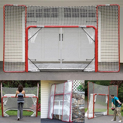 EZGoal Hockey Folding Pro Goal with Backstop and Targets, 2-Inch, Red/White
