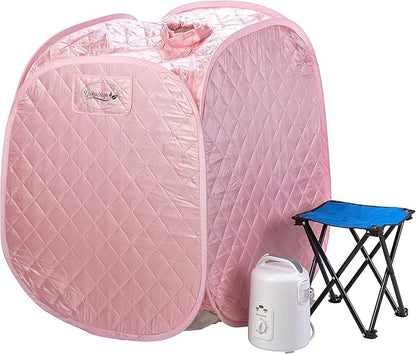 Durasage Personal Foldable Steam Sauna for Relaxation at Home, 60 Minute Timer, 800 Watt Steam Generator, Chair Included - Light Pink