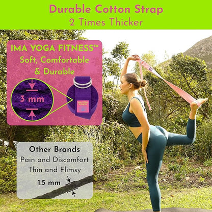 Adaptive Yoga Strap, Stretching Strap, 2 Inches Wide, 100% Naturally Soft Cotton, Steel D-Rings, Includes Natural Cotton Drawstring Storage Pouch and Instructional E-Book