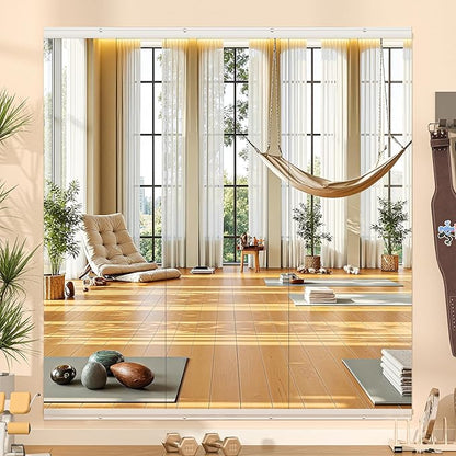 Hasipu Home Gym Mirror, 52"x17" x 3 PCS Frameless Wall Mounted Mirrors, Large Body Mirror for Home Gym, Yoga Studio, Bedroom, Silver Tempered Glass