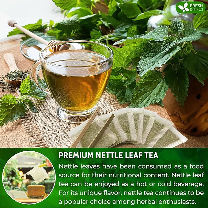 FreshDrinkUS, 30 Nettle Leaf Tea Bags, 100% Natural & Pure from Nettle Leaves. Loose Leaf Nettle Herbal Tea. Nettle Leaf Tea. No Sugar, No Caffeine, No Gluten, Vegan.