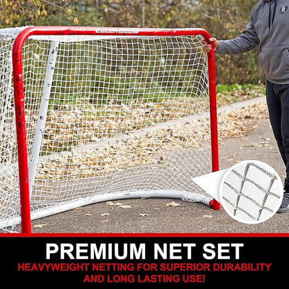 EALER Hockey Goal with Shooting Targets – 6′×4′ Portable Street & Ice Goal, Heavy-Duty 2″ Steel Frame, 11 Target Holes, Tear-Proof Fabric, Official Size, Easy Backyard Assembly