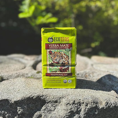 ECOTEAS Organic Yerba Mate Loose Leaf Tea – Unsmoked Detox Herbal Tea for Natural Energy – Coffee Alternative - Kosher, Non-GMO, Gluten-Free - Traditional Cut, 1 lb (Pack of 3)