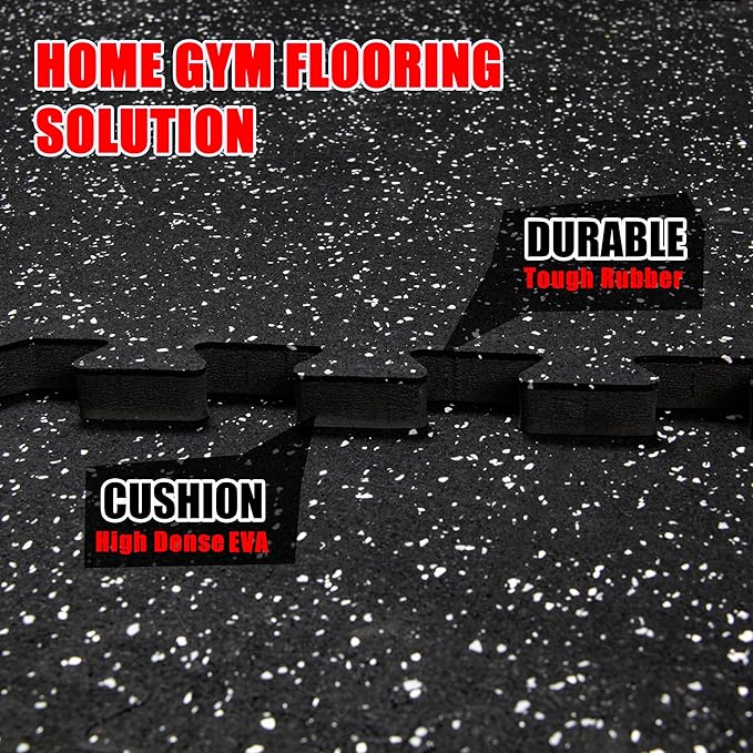 0.6 Inch Thick 72 Sq Ft Rubber Gym Mat,18 Tiles 24 x 24 in
