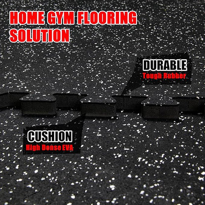 0.6 Inch Thick 72 Sq Ft Rubber Gym Mat,18 Tiles 24 x 24 in