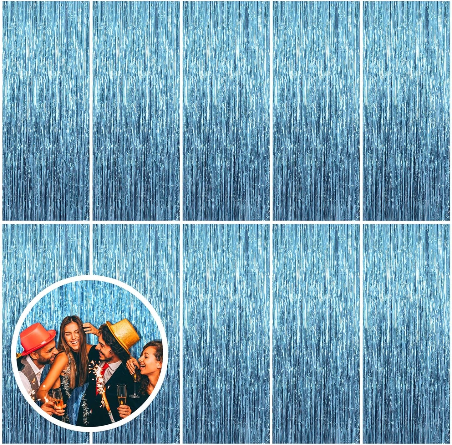 10 Pack Blue Backdrop Curtain Tinsel Streamers Ocean Themed Decor Birthday Party Decorations Foil Fringe Backdrop Graduation Baby Shower Bachelorette Winter Party Decorations Supplies