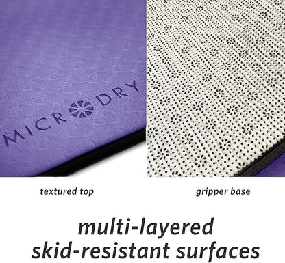 MICRODRY Deluxe Fitness Exercise Yoga Mat for Home & Gym, Extra Thick for High Impact Training, Multi Layered Skid Resistant Surface, Odor Neutralizing with Carrying Strap