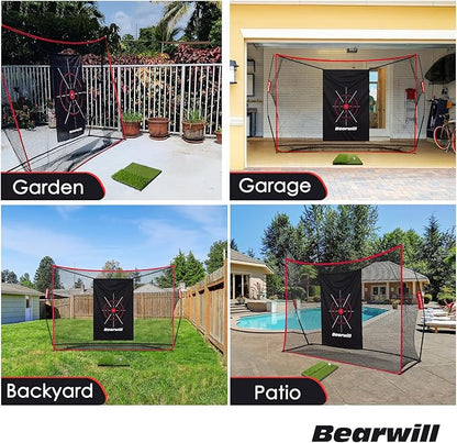 Golf Net, 10x7ft Heavy Duty Golf Practice Nets with Mat, Target Cloth, 8 Tees, 6 Balls, Carry Bag for Backyard Driving Chipping Indoor Outdoor Training