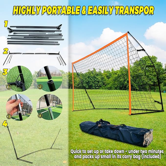 12 Ft Portable Soccer Goal Stable Soccer Net –2 Minute