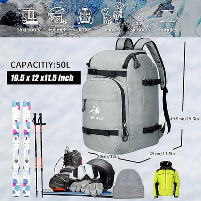 KEOFID 50L Ski Boot Bag Backpack, Waterproof Ski Bag, Travel Backpack for Ski Helmet, Snowboard