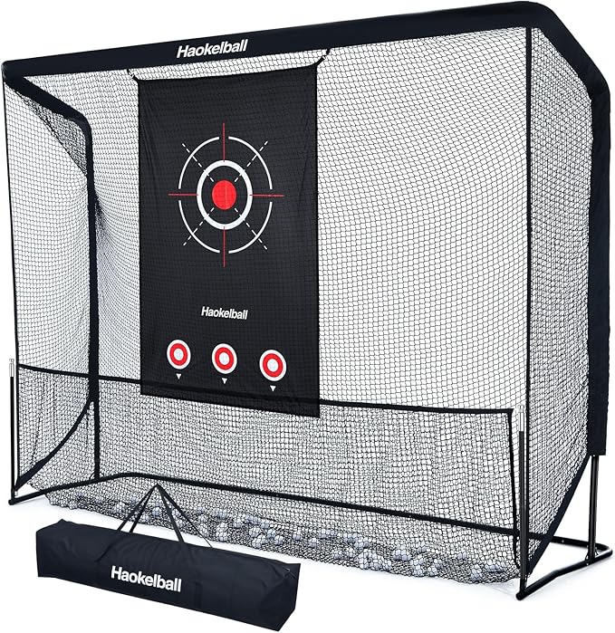 Haokelball Golf Practice Net - 10x7.5ft Hitting Net with Target Cloth for Indoor or Outdoor Use, Heavy Duty with Carry Bag