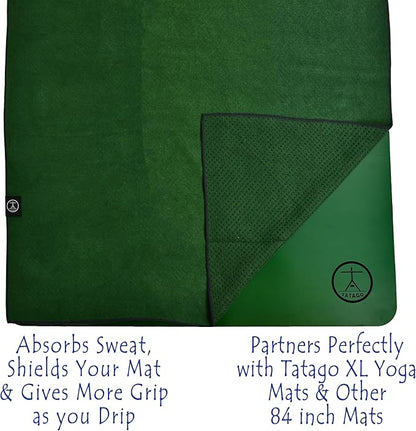 Tatago Hot Yoga Mat Towel Non Slip for Hot Yoga (72-84 inch Mats) Our Hot Yoga Towel Non Slip Silicone Dabs & Absorbent Microfiber Blend Gives You More Grip As You Drip! (Ezmeraldo, XL - 84")