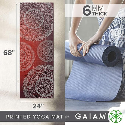 Gaiam Yoga Mat - Premium 6mm Print Extra Thick Non Slip Exercise & Fitness Mat for All Types of Yoga, Pilates & Floor Workouts (68"L x 24"W x 6mm Thick)