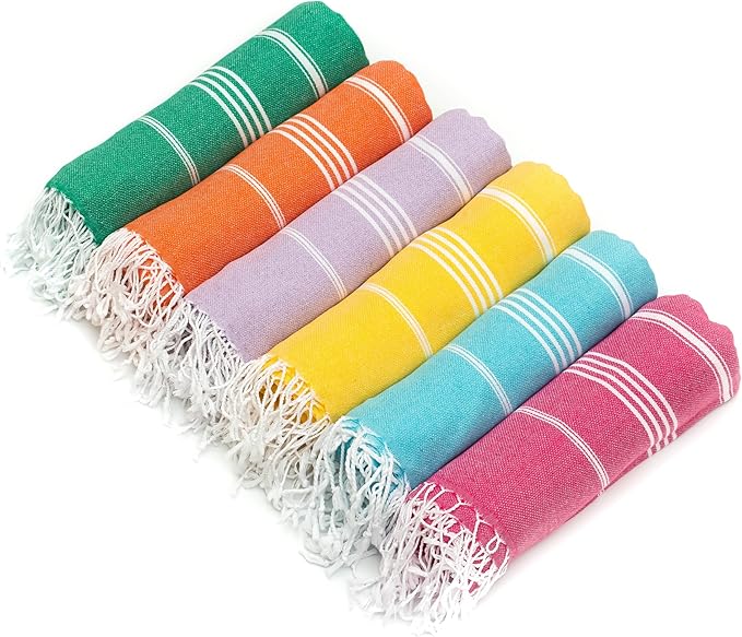 HAVLULAND Turkish Beach Towel Pack of 6 – 100% Cotton Beach Towels Bulk 72 x 40'' – Oversized, Quick Dry & Sand Free Beach Towel – Lightweight Turkish Bath Towels Set