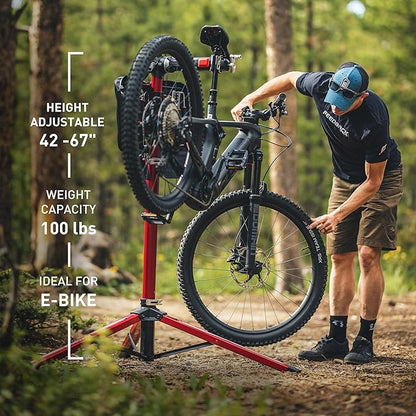 FEEDBACK SPORTS | Pro Mechanic HD (Heavy Duty) Bike Repair Stand | Lightweight, Stable Bicycle Workstand W/Tripod Base | Red